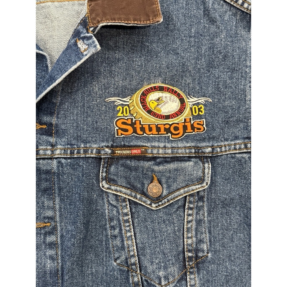 VINTAGE Sturgis SD DENIM Texas Wear Trucker Only Biker Motorcycle VEST Men XL - Picture 3 of 8